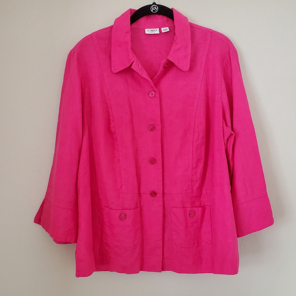 Cato Woman Linen Button Up Shirt Pink Pockets Size 14/16W Career Modest